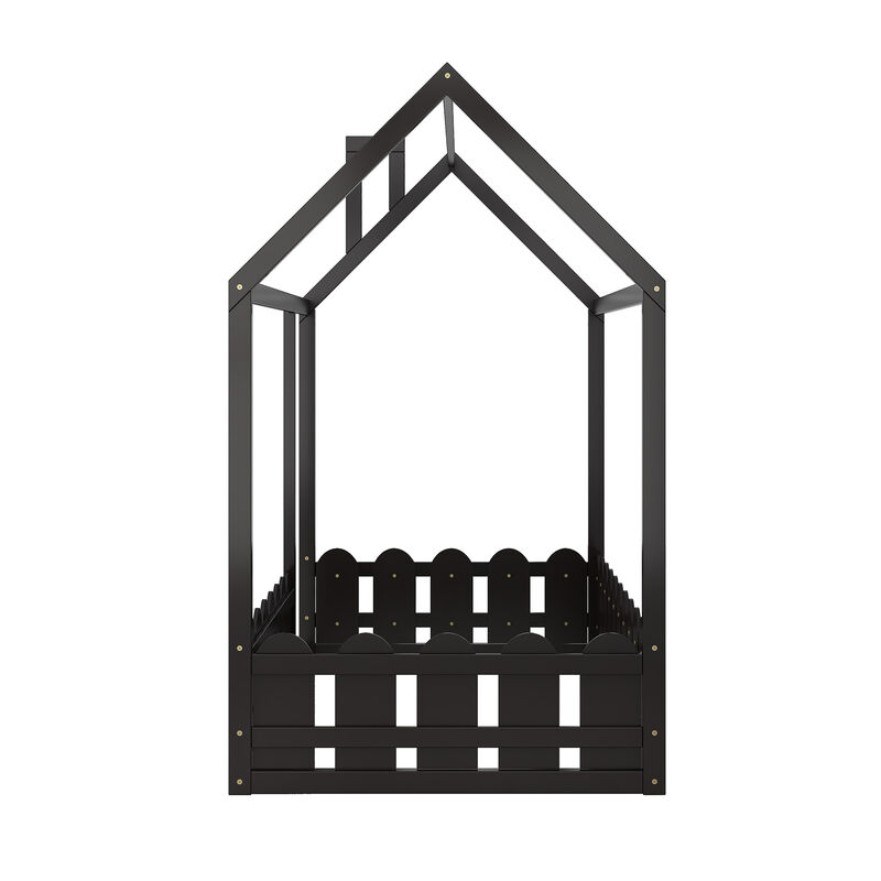 Merax Wood Bed House Bed Frame with Fence