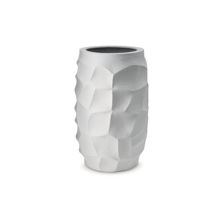 Legan 20 Inch Flower Vase, 3D Abstract Sculptural Art, White Polyresin - Benzara