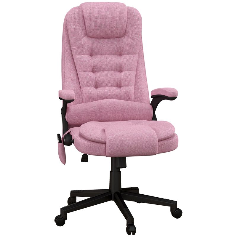 Pink Linen Massage Office Chair: Heated, Reclining, Remote