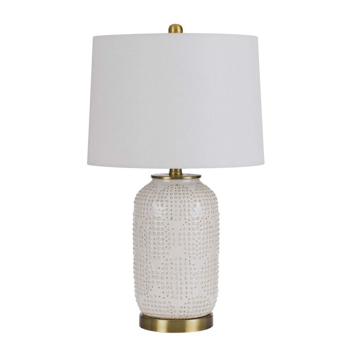 Table Lamp with Dotted Ceramic Body and Round Base, White-Benzara