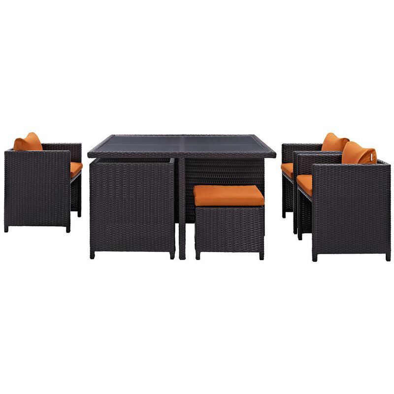 Inverse 9 Piece Outdoor Patio Dining Set - Espresso Orange