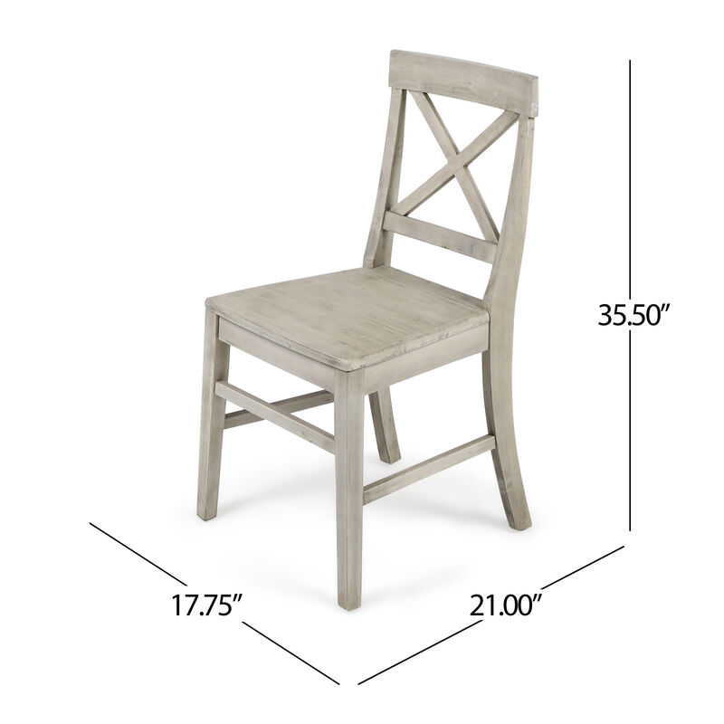 Ricks Dining Chair Set of 2, X Shape Back, Light Gray Acacia Wood Frame - Benzara