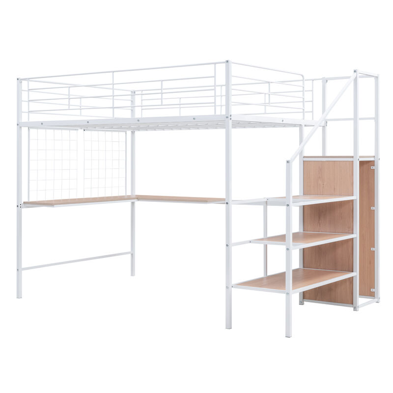 Merax  Metal Loft Bed with Desk and Wardrobe