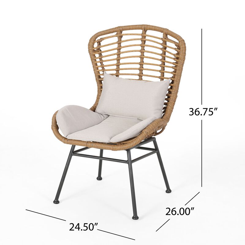 Slay Outdoor Accent Chair Set of 2, 25 Inch, Brown Woven Rattan, Iron - Benzara