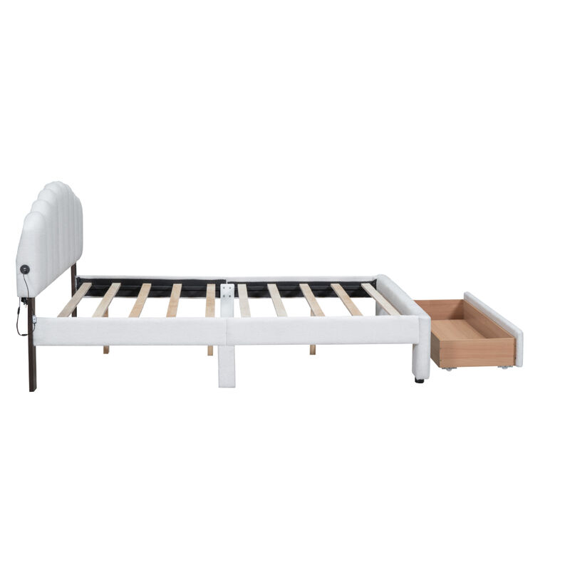 Merax Teddy Fleece  Platform Bed with Drawer