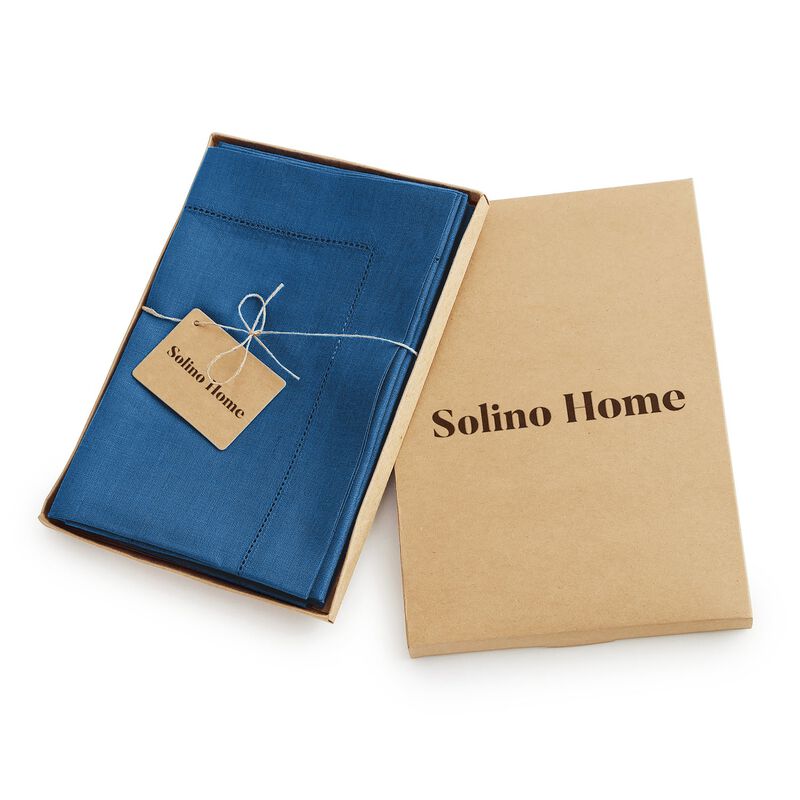 Solino Home 100% Pure Linen Dinner Napkins 20 x 20 Inch Set of 4 | Classic Hemstitch