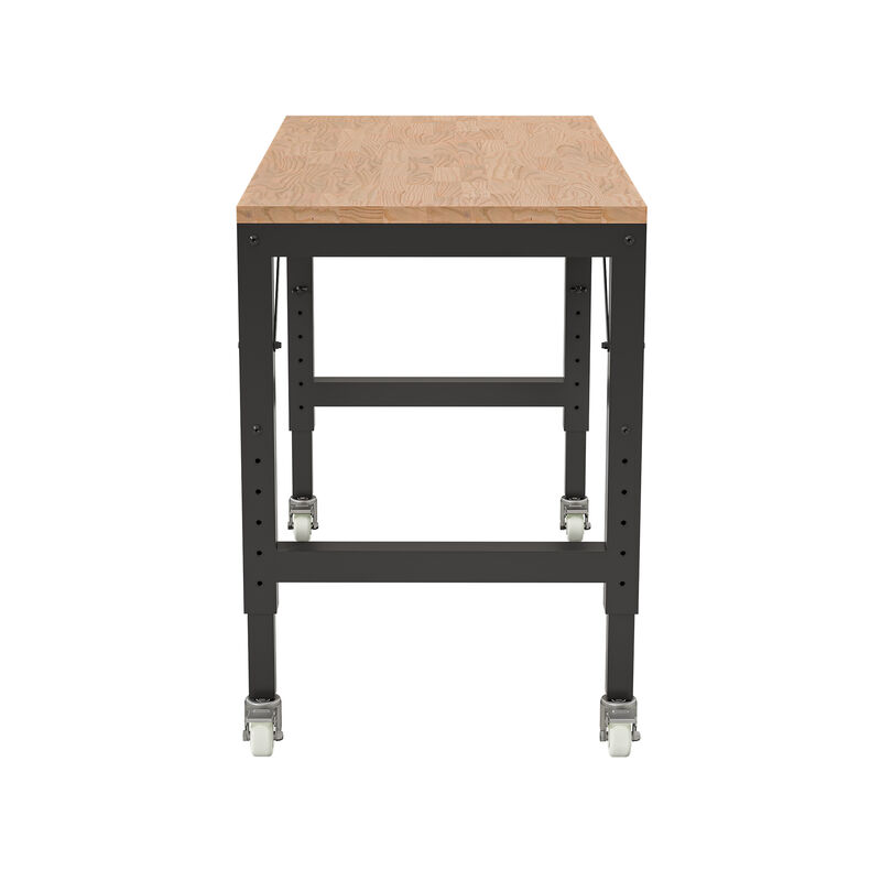 Heavy-Duty Workbench with Lockable Wheels, Hardwood Table for Garage & Workshop