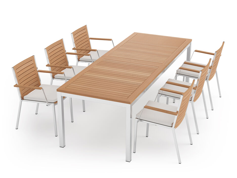 Monterey 6 Seater Dining Set with 96 in. Table - Aluminum and Teak
