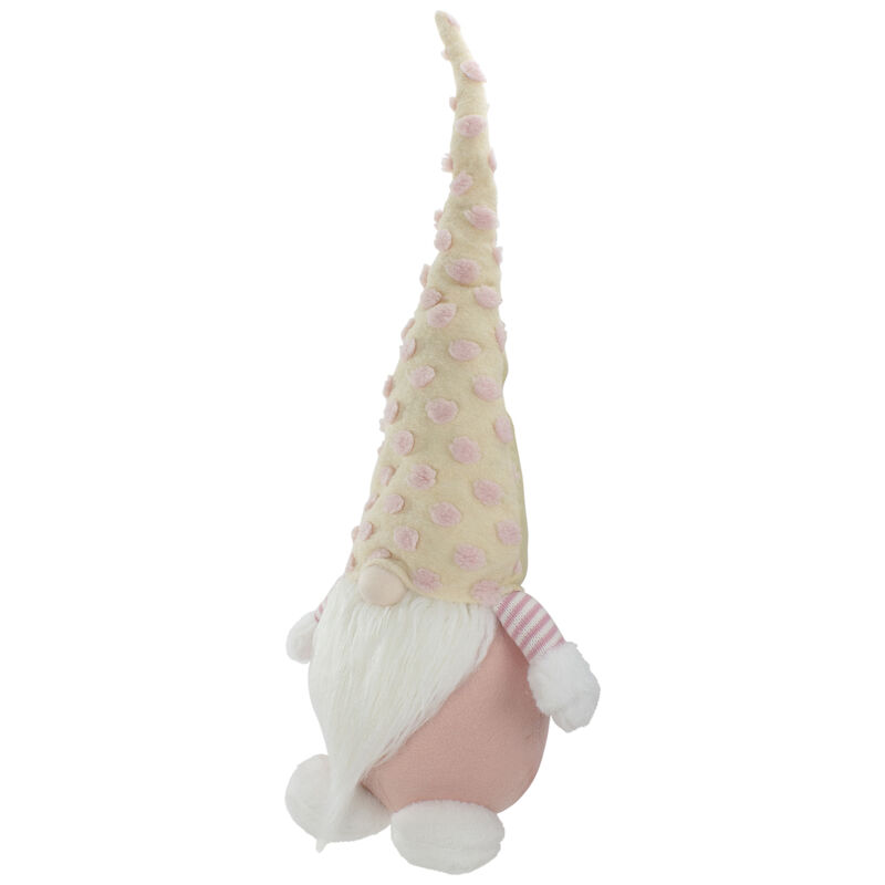 24" Pink and Yellow Standing Spring Plush Gnome Figure with a Polka Dot Hat