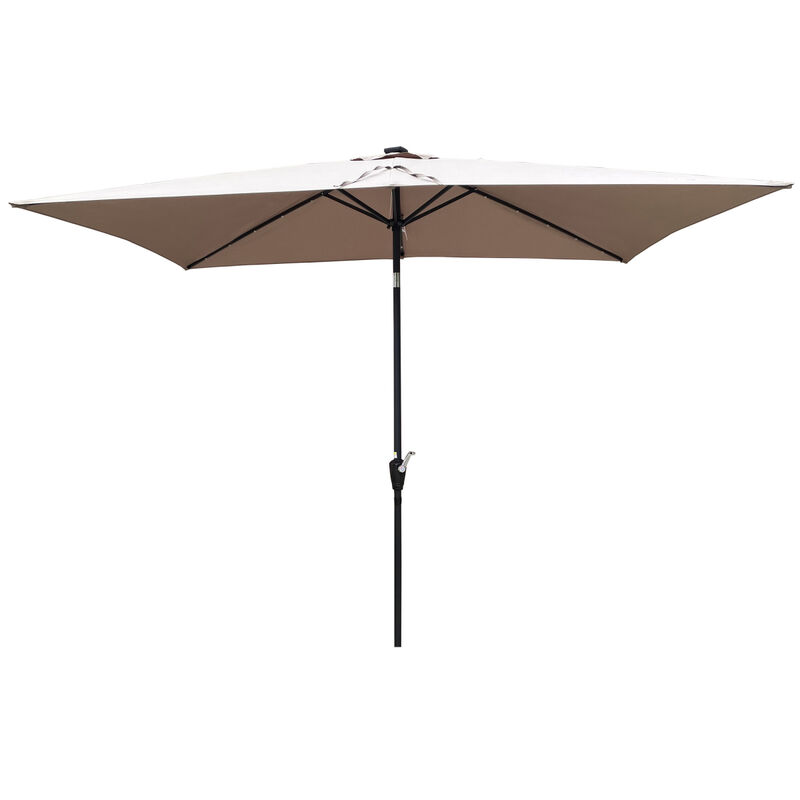 10 X 6.5FT Rectangular Patio Solar LED Lighted Outdoor Umbrellas With Crank And Push Button