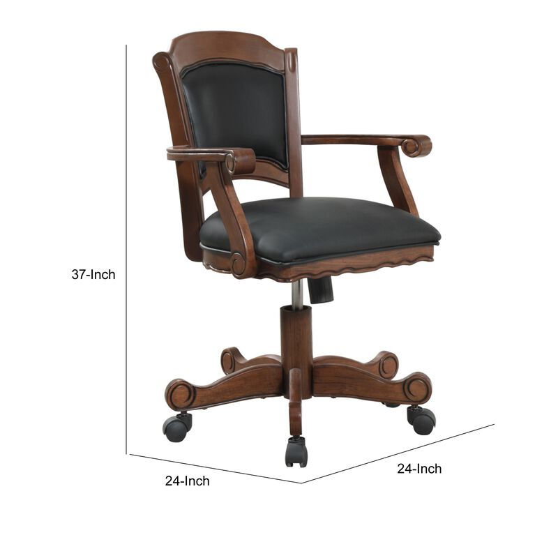 Snug Arm Game Chair with Casters and Fabric Seat and Back, Brown - Benzara