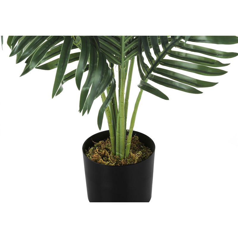 Monarch Specialties I 9539 - Artificial Plant, 34" Tall, Palm Tree, Indoor, Faux, Fake, Floor, Greenery, Potted, Real Touch, Decorative, Green Leaves, Black Pot