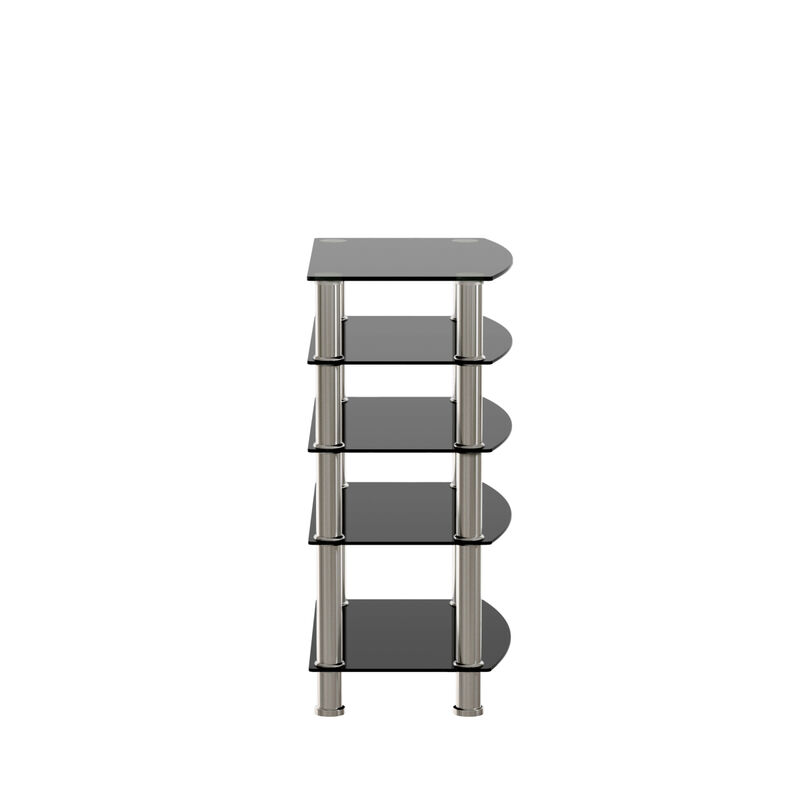 5-Tier Tempered Glass Side Table Stainless Steel Frame End Table For Living Room, Bedroom, Black