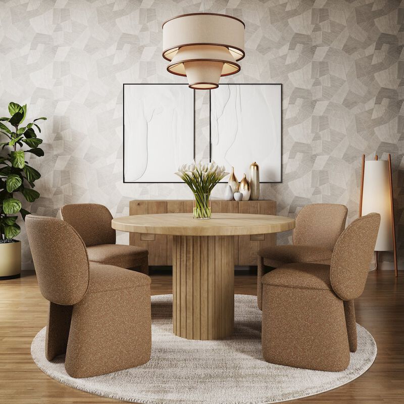 Jofran Breck Solid Wood 48 Round Mid-Century Modern Fluted Pedestal Dining Table