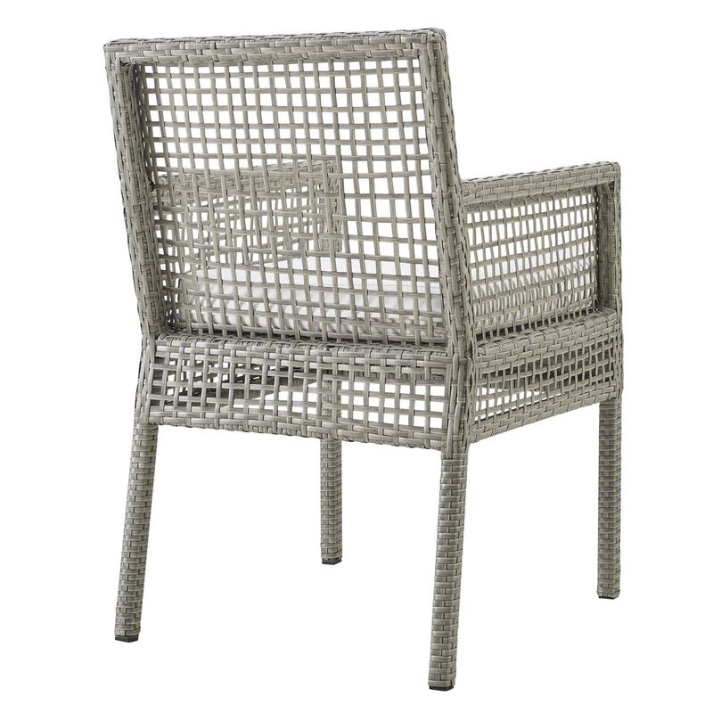 Modway Aura Wicker Rattan Outdoor Patio Dining Arm Chair with Cushion in Gray White