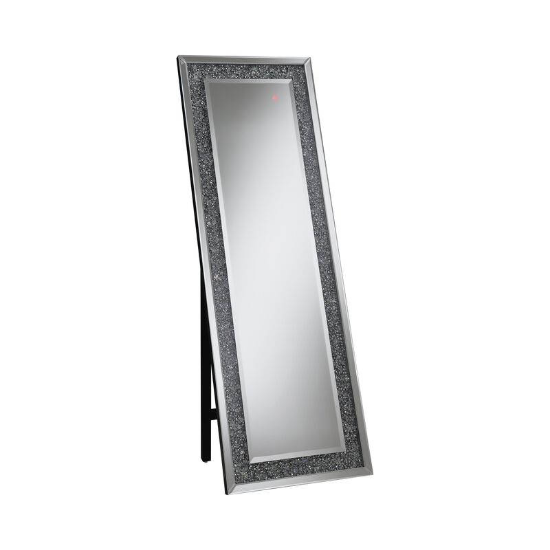 Cheval Mirror with Rhinestone Inlay and LED, Silver-Benzara
