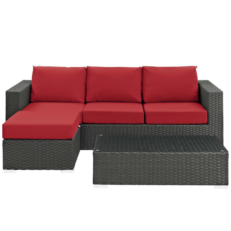 Sojourn 3 Piece Outdoor Patio Sunbrella Sectional Set - Canvas Red