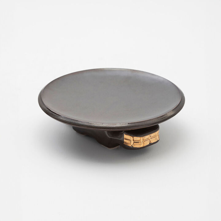 JAGUAR Decorative Ceramic Platter in Dark Green Glaze with Gold Luster Details, by ANDEAN, In Stock