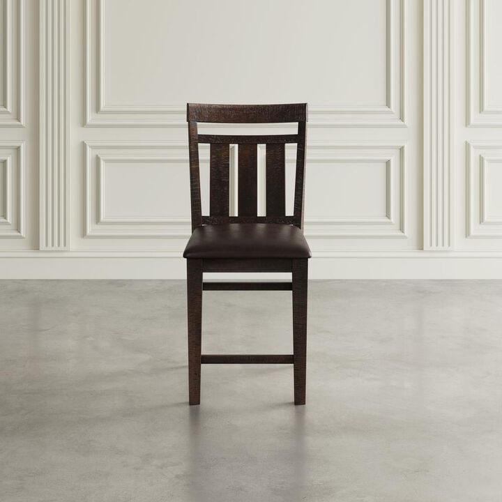 Jofran Kona Grove Distressed Rustic Solid Acacia Upholstered Slat-back Barstool (Set of 2), Chocolate Dark Brown