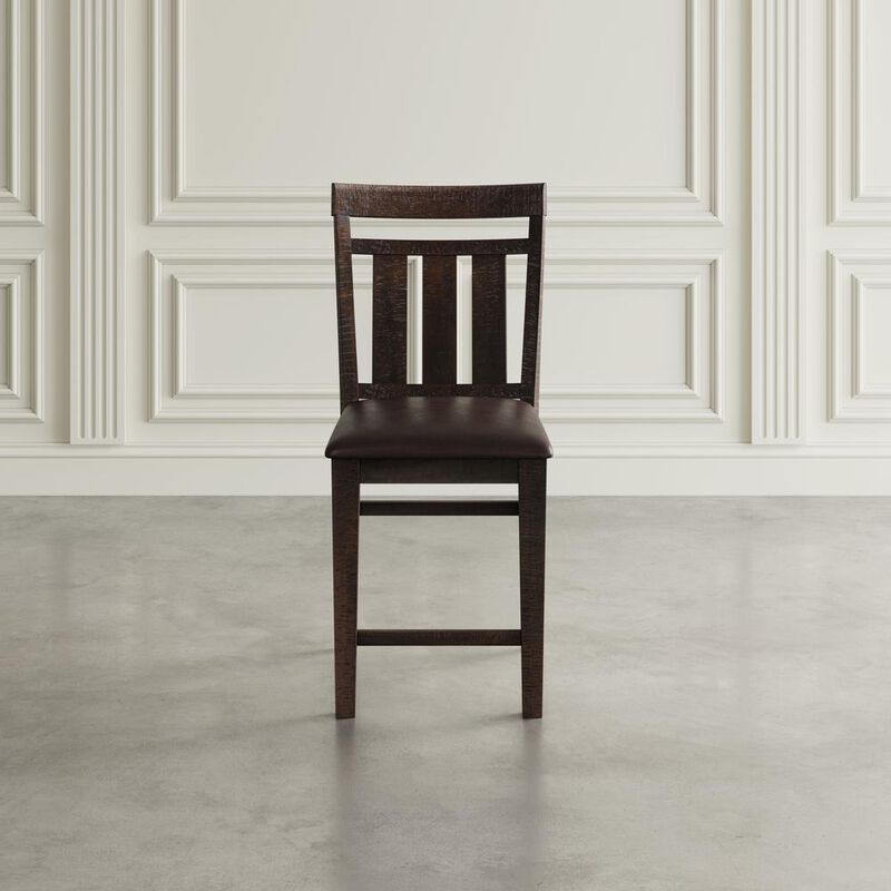Jofran Kona Grove Distressed Rustic Solid Acacia Upholstered Slat-back Barstool (Set of 2), Chocolate Dark Brown