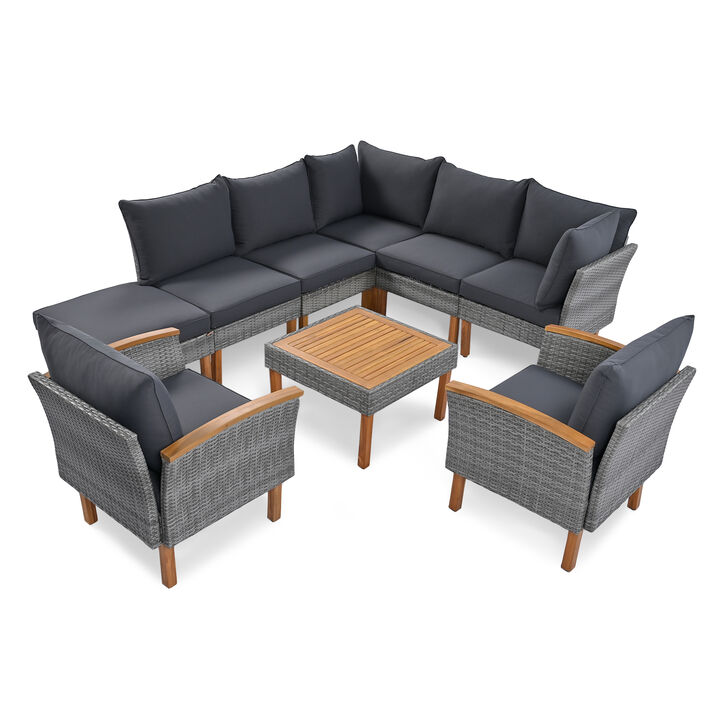 Merax 9-Piece Outdoor Patio Rattan Sofa Table Set