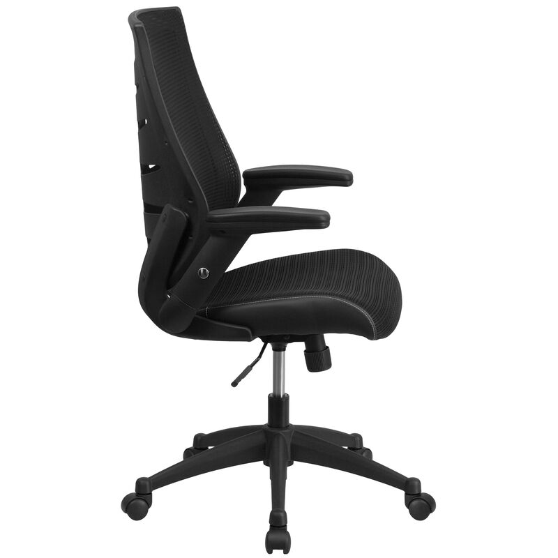 Kale High Back Designer Black Mesh Executive Swivel Ergonomic Office Chair with Height Adjustable Flip-Up Arms
