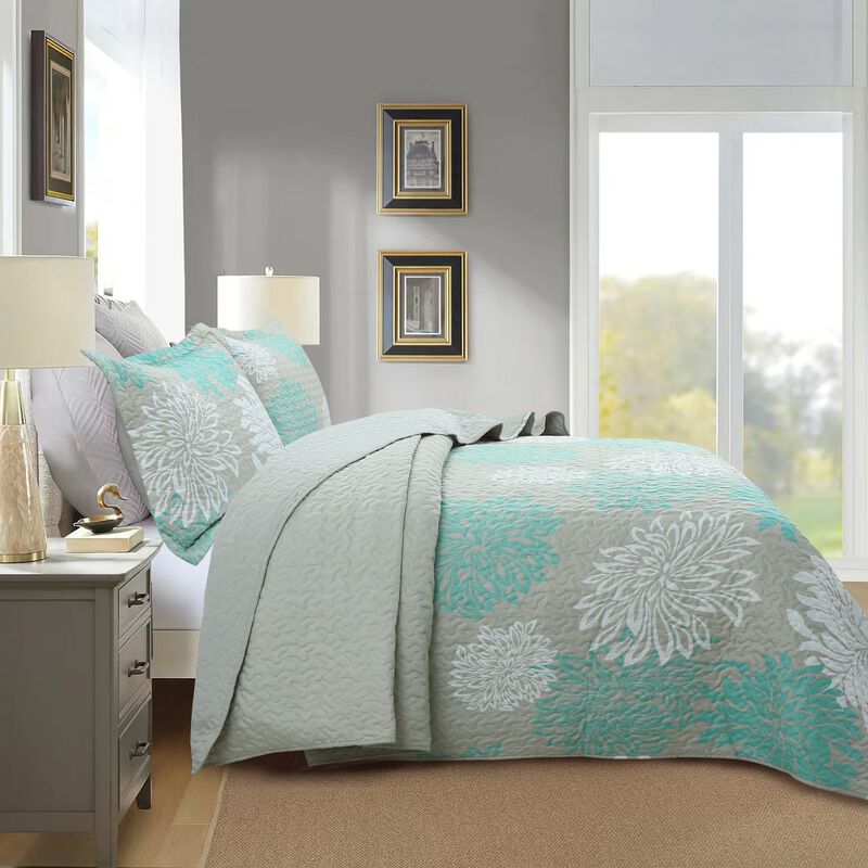 Marcielo 3 Piece Chrysanthemum Pattern Quilt Set Lightweight Bedspread Set Queen