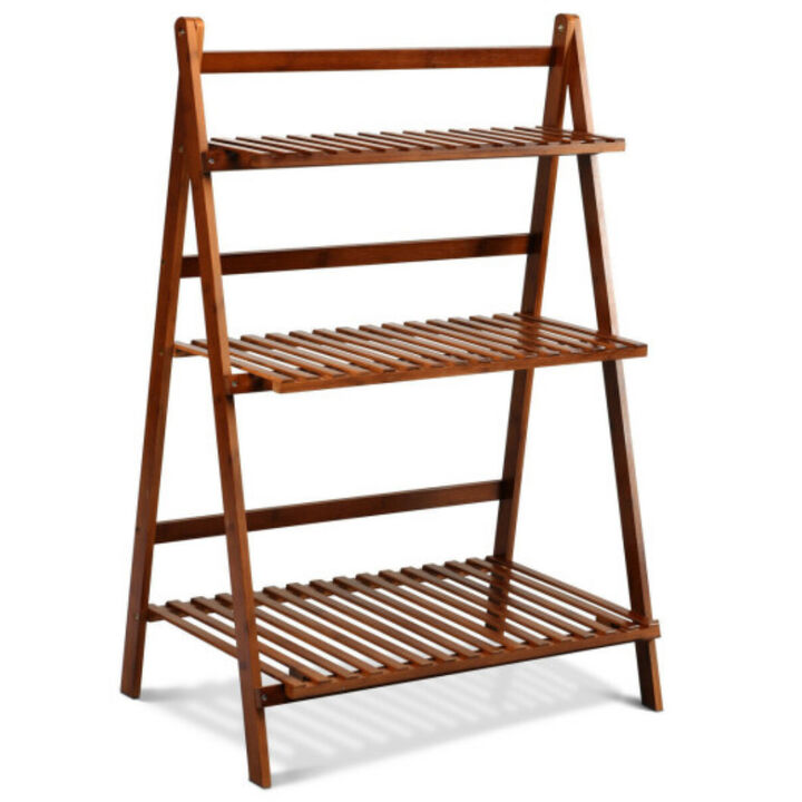 3 Tiers Outdoor Stand Bamboo Flower Pot Shelf