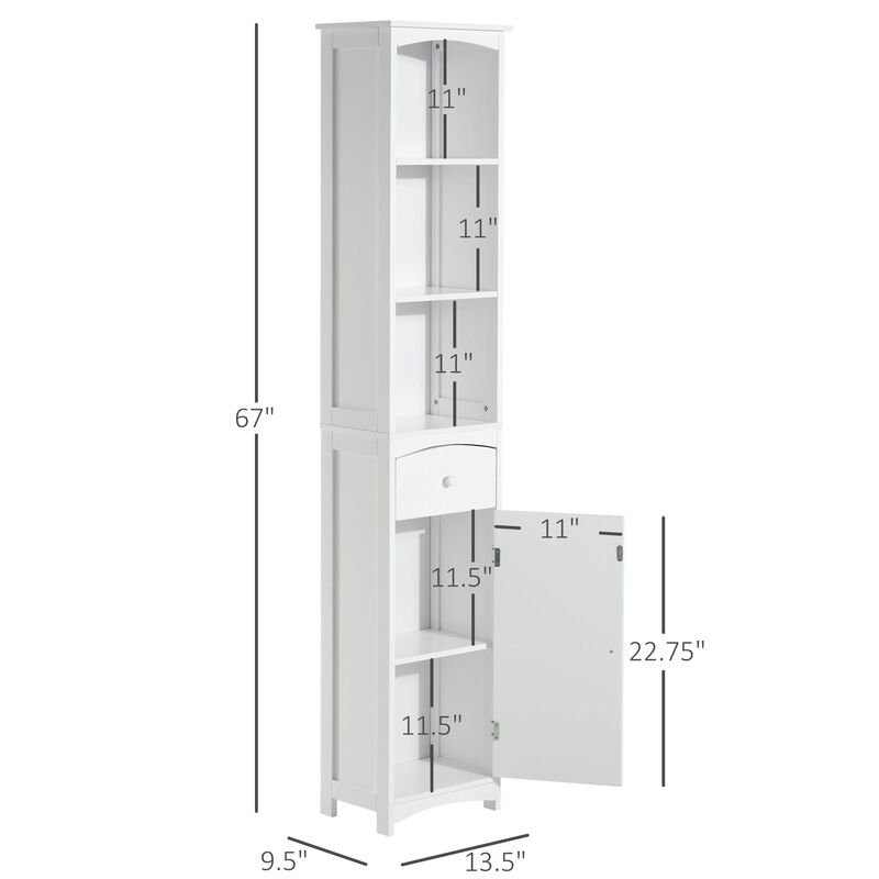 Tall Bathroom Organizer: 67" White Freestanding Linen Tower Cabinet