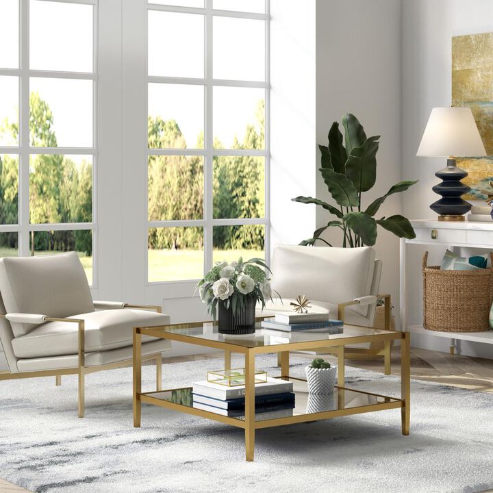 Hudson&Canal Hera 32'' Wide Square Coffee Table in Brass