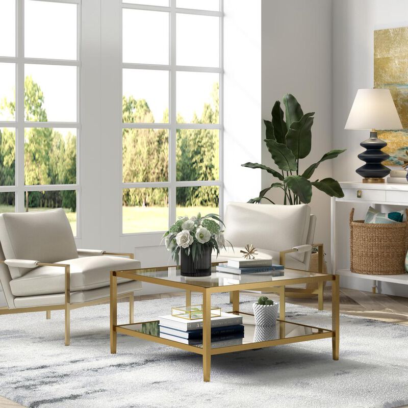 Hudson&Canal Hera 32'' Wide Square Coffee Table in Brass