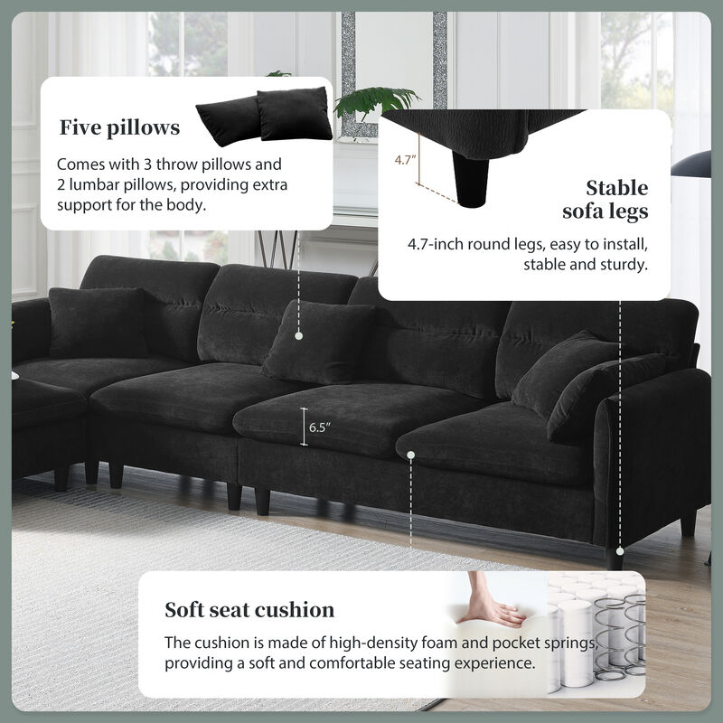 Merax Modern 5 Seats Convertible Sectional Chenille Sofa