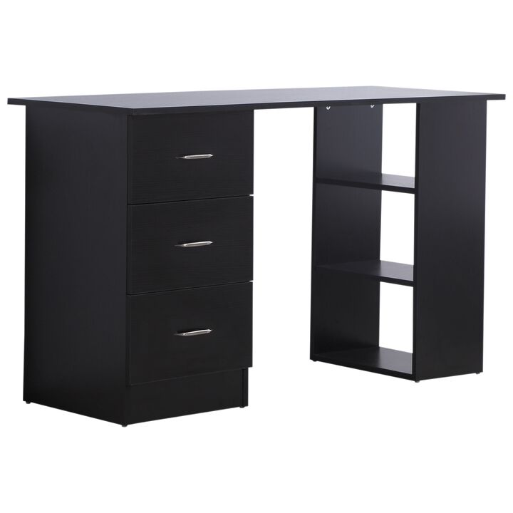 Black Home Office Desk: 47" with 3-Tier Shelves, 3 Drawers