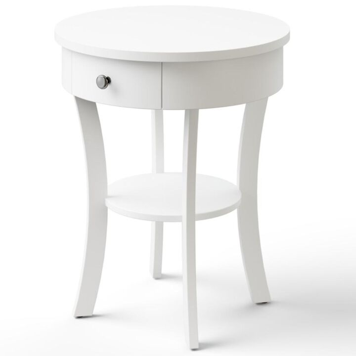 Hivvago 2-Tier Wood Round End Table with Open Drawer