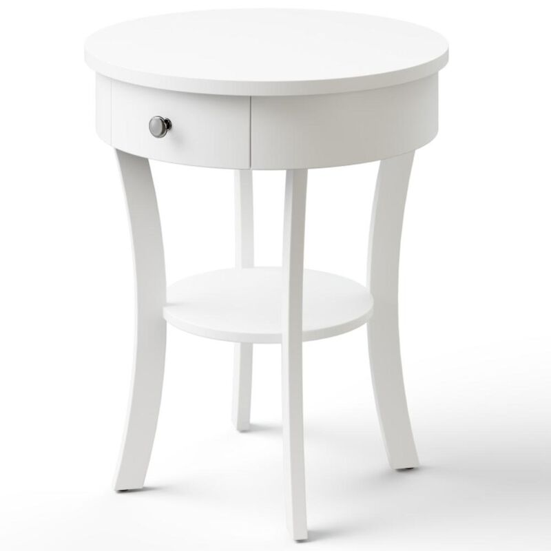 Hivvago 2-Tier Wood Round End Table with Open Drawer