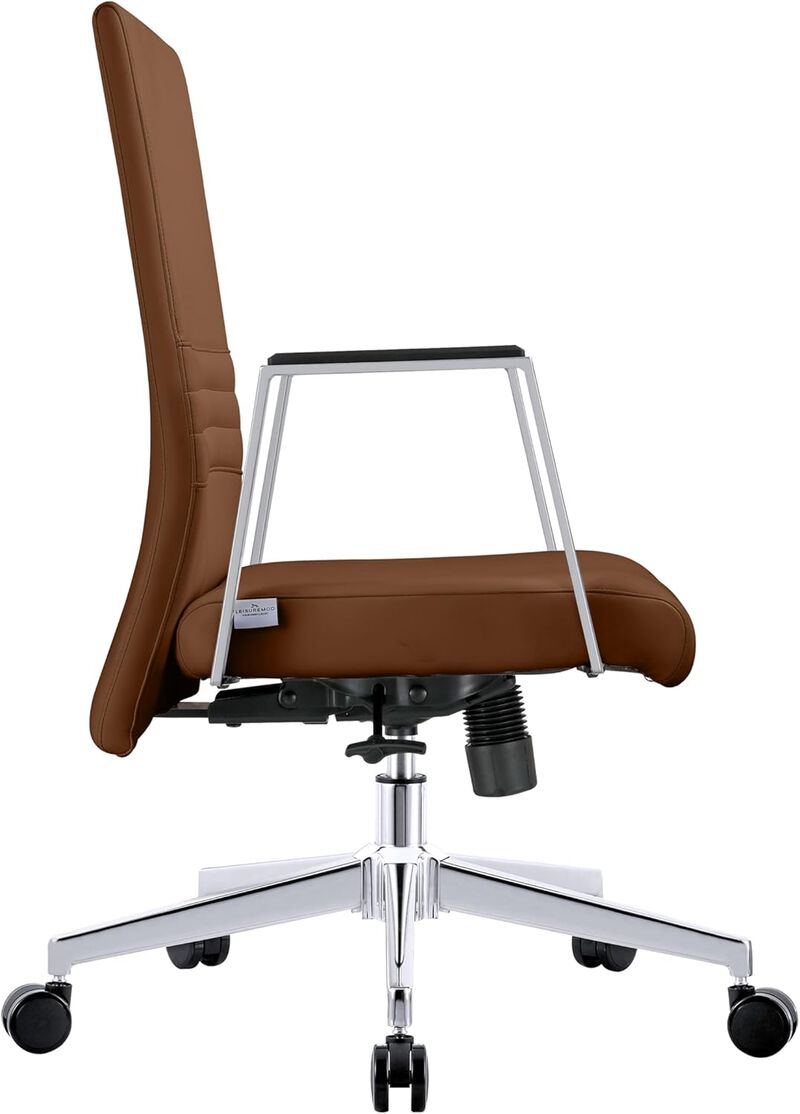 LeisureMod Aleen Mid-Century Modern Office Chair in Upholstered Leather and Iron Frame with Swivel and Tilt