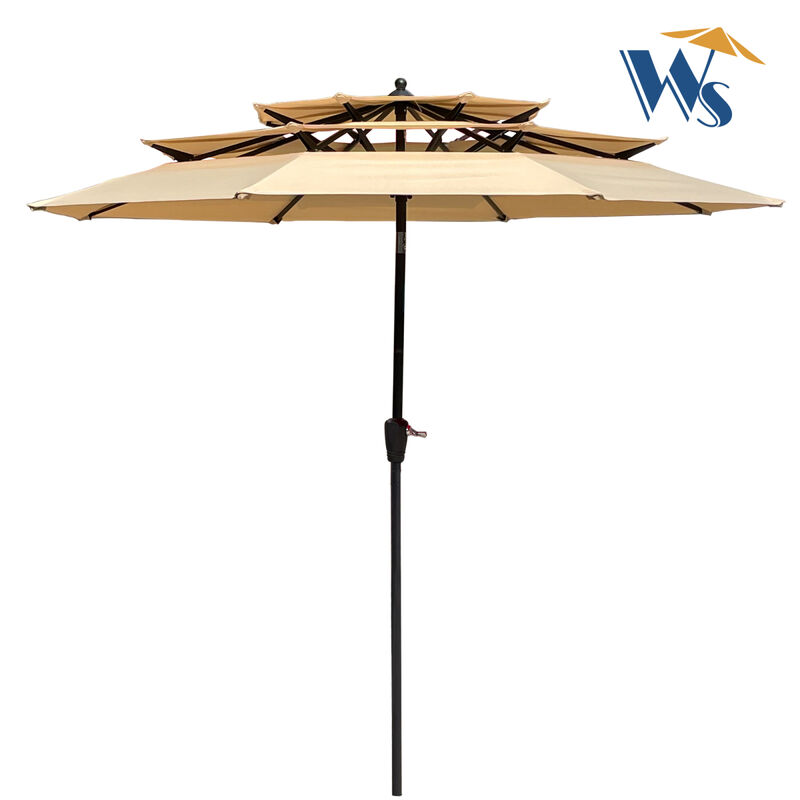9FT 3-Tiers Outdoor Patio Umbrella With Crank And Tilt And Wind Vents For Garden Backyard