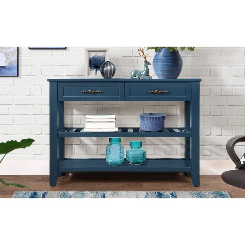 Mid-Century Navy Blue Console Sofa Table