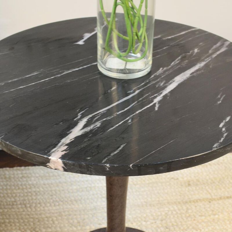 Carolina Living Piuma Marble Top Accent Table - Black Top - Industrial Base