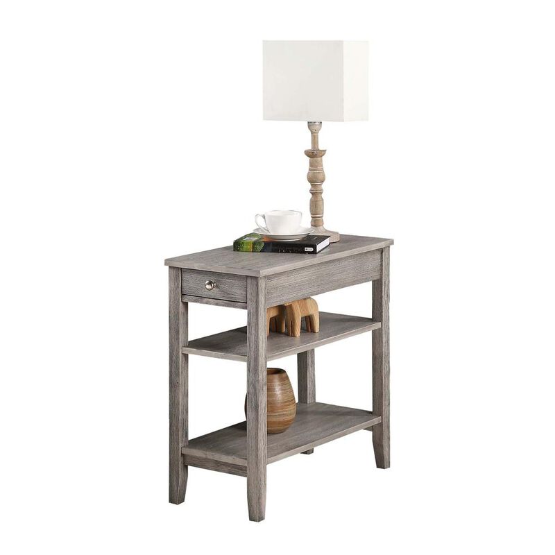 Convenience Concepts American Heritage 1 Drawer Chairside End Table with Shelves Wirebrush Light Gray