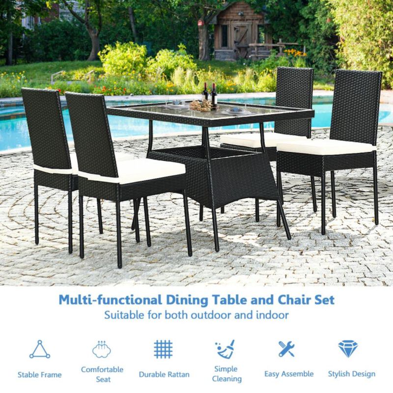 Hivvago 5 Pieces Rattan Dining Set with Glass Table and High Back Chair