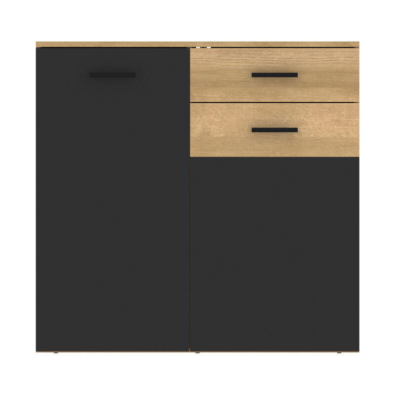 FUFU&GAGA Bookshelf with Storage Cabinet, Adjustable Shelves & Drawers, Modern Farmhouse Bookcase for Living Room, Bedroom, Home Office, (35.4" W x 34.1" H x 17.7" D),Rustic Oak & Black