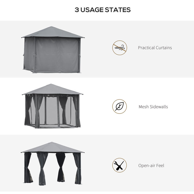10'x10' Outdoor Patio Soft Top Canopy Gazebo Tent w/ Side Curtains, Dark Grey