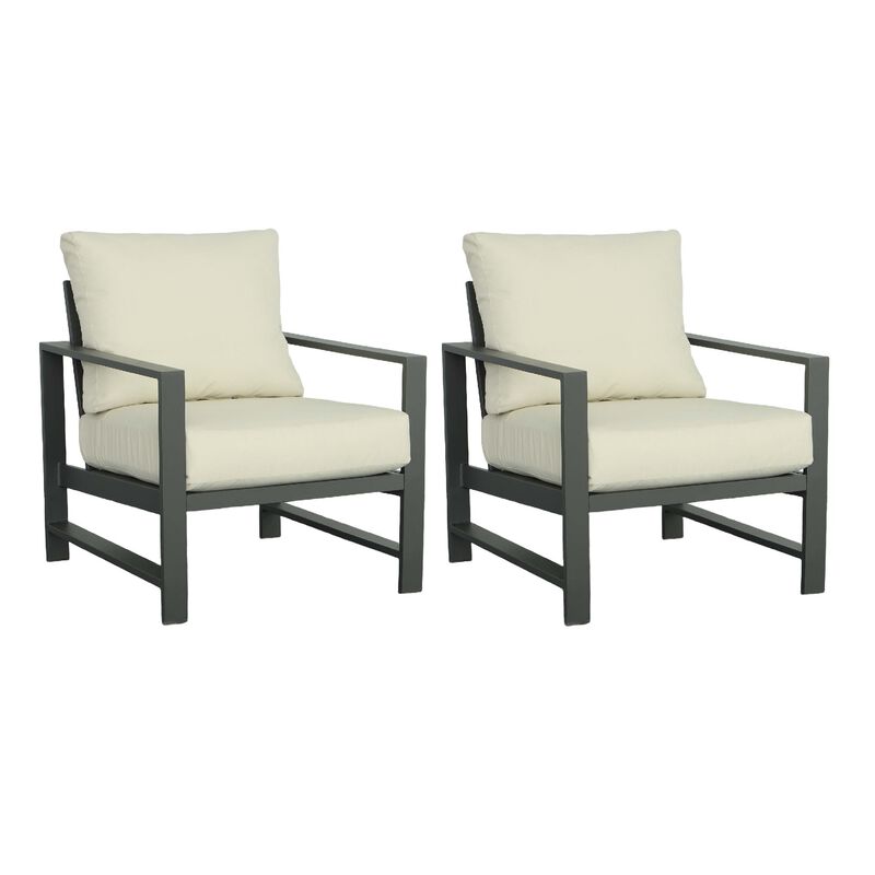 2pc Stainless Steel Outdoor Chair Set - 31" - Gray and Beige