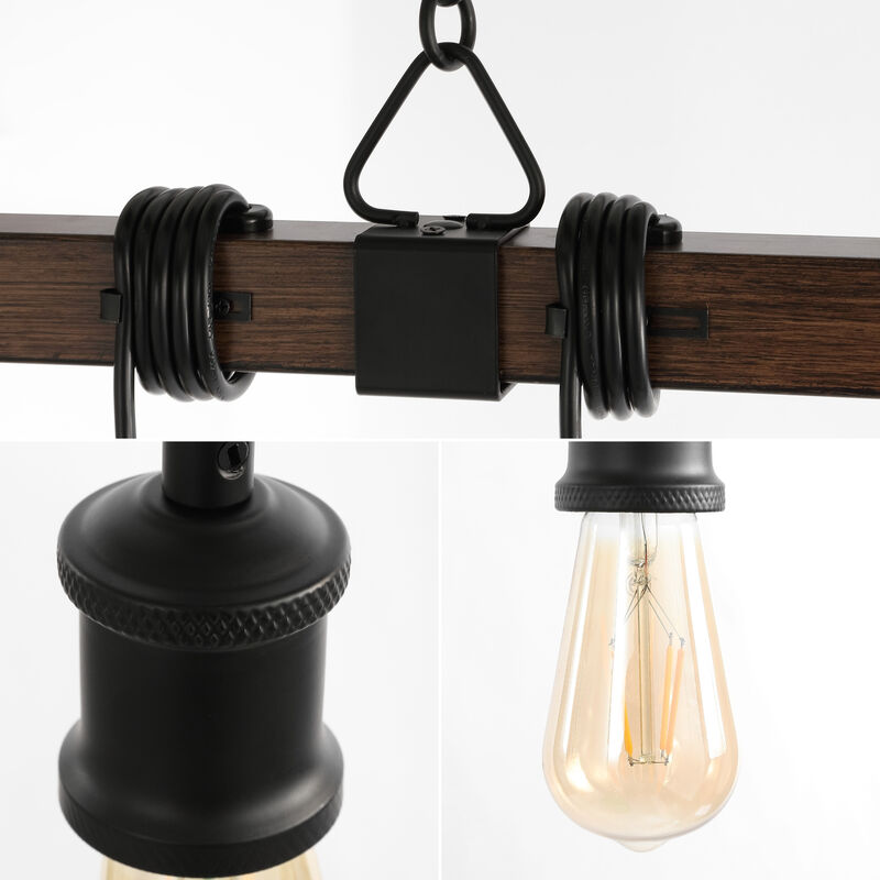 Rhys 8-Light Vintage Industrial Driftwood Iron LED Linear Chandelier with Height Adjustable Bulbs