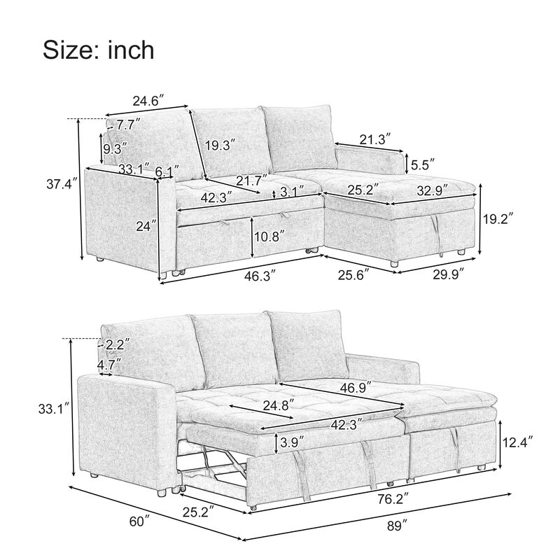 Merax Polyester Sectional Sofa Bed with Storage Space