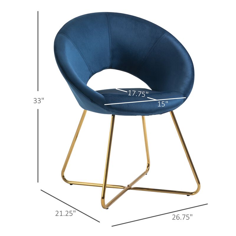 Blue Reception Elegance: Velvet Accent Chair with Gold Metal Legs