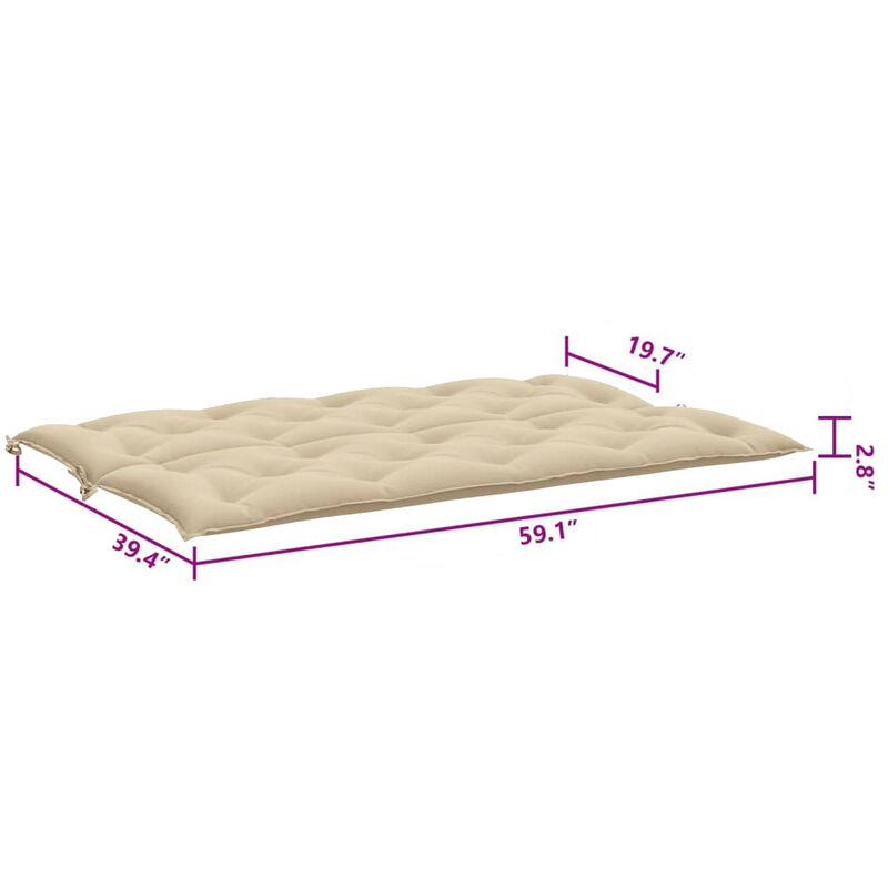 Claire 2pc Outdoor Cushion for Bench, Tufted Beige Oxford Fabric - Benzara