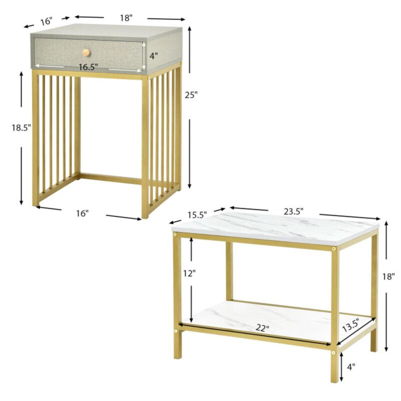 Hivvago 2 Pieces Modern Nesting Coffee Table Set with Drawer and Shelf-White