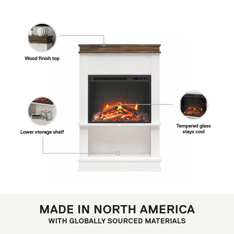 Ameriwood Home Mateo Electric Fireplace Space Heater with Mantel and Open Shelf